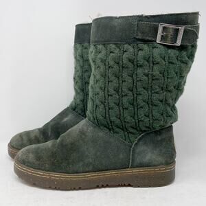 Bearpaw Candice Green Knit Suede Shearling Lined Boots Womens 9